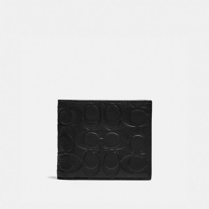 Black Coach 3 In 1 Wallet In Signature Leather Pebble Leather Men Billfolds | SG_CH84684