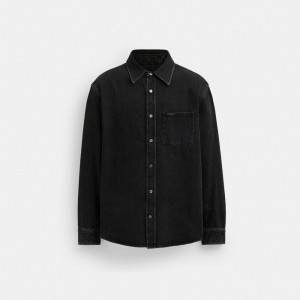 Black Coach Black Denim Shirt In Organic Cotton Men T Shirts | SG_CH91789