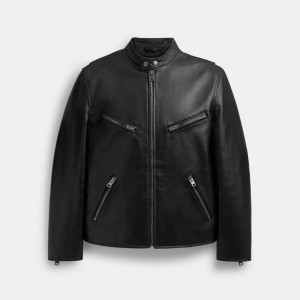 Black Coach Leather Racer Men Jackets | SG_CH71000