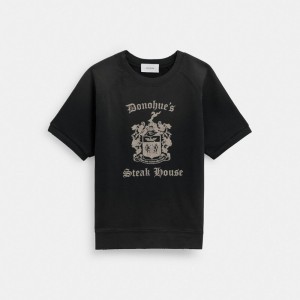 Black Coach Shrunken Raglan Crewneck Men T Shirts | SG_CH94217