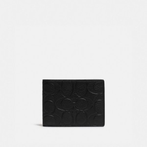 Black Coach Slim Billfold Wallet In Signature Leather Pebble Leather Men Billfolds | SG_CH78096