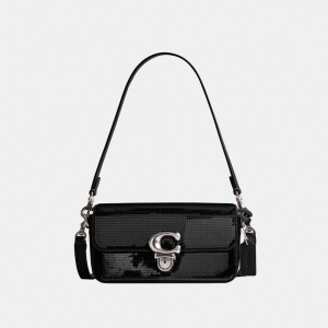 Black Coach Studiouette With Sequins Calf Leather Women Crossbody Bags | SG_CH94148