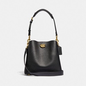 Black Coach Willow Bucket Pebble Leather Women Shoulder Bags | SG_CH49210