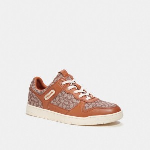 Brown Coach C201 In Micro Signature Jacquard Burnished Amber Men Sneakers | SG_CH47357