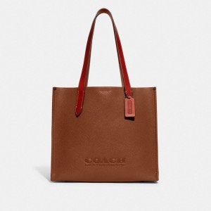 Brown Coach Relay 34 Polished Pebble Leather Women Tote Bag | SG_CH69161