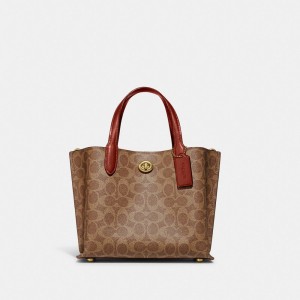 Brown / Red Coach Willow 24 In Signature Women Tote Bag | SG_CH88385