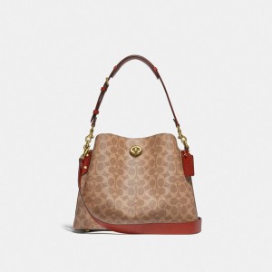 Brown / Red Coach Willow In Signature Women Shoulder Bags | SG_CH26458