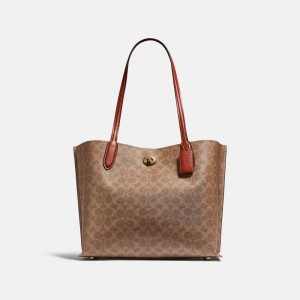 Brown / Red Coach Willow In Signature Women Tote Bag | SG_CH28429