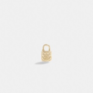 Gold Coach 14 K Quilted Signature Padlock Single Stud Women Earrings | SG_CH15656