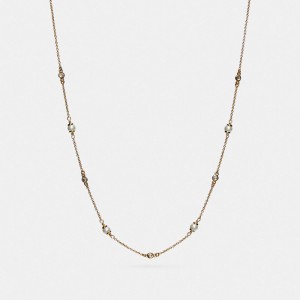 Gold Coach Classic Crystal Pearl Women Necklace | SG_CH46755