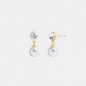 Gold Coach Classic Pearl Drop Women Earrings | SG_CH55429