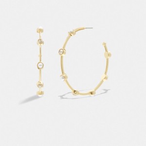 Gold Coach Classic Pearl Large Hoop Women Earrings | SG_CH48421