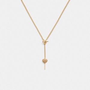 Gold Coach Heart Lollipop Lariat Women Necklace | SG_CH40059