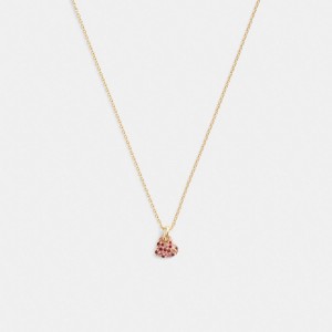 Gold Coach Pavé Heart Pendant Women Necklace | SG_CH46658