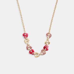 Gold Coach Pavé Hearts Chain Link Women Necklace | SG_CH15235