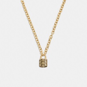 Gold / Black Coach Quilted Padlock Chain Women Necklace | SG_CH27439