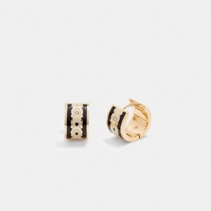 Gold / Black Coach Signature Enamel Hoop Women Earrings | SG_CH75394