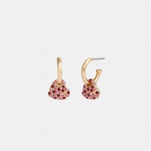 Gold / Pink Coach Pavé Heart Huggie Women Earrings | SG_CH19928