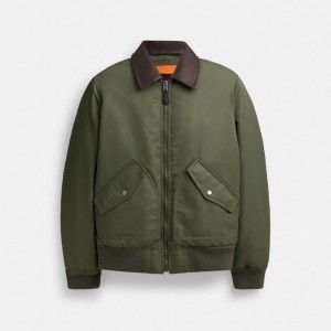 Green Coach Woven With Leather Collar Men Jackets | SG_CH63877