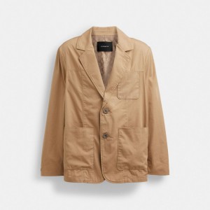 Khaki Coach Regenerative Cotton Casual Lightweight Men Jackets | SG_CH69764