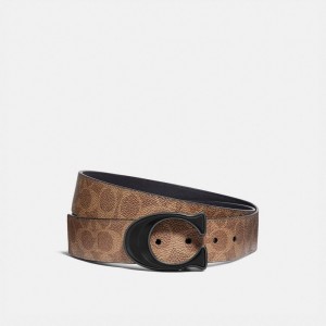 Khaki Coach Signature Buckle Cut To Size Reversible Belt 38 Mm Men Belts | SG_CH59168