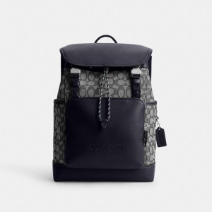 Navy Coach League Flap In Signature Jacquard Men Backpacks | SG_CH14409