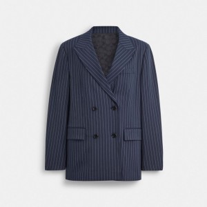 Navy / White Coach Double Breasted Women Jackets | SG_CH86622