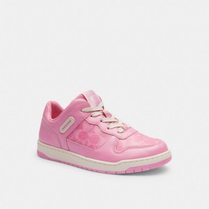 Pink Coach C201 Low Top In Signature Canvas Vivid Women Sneakers | SG_CH18295