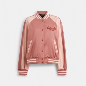 Pink Coach Satin Varsity Women Jackets | SG_CH46970