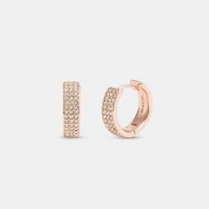 Rose Gold Coach Pavé Huggie Women Earrings | SG_CH12389