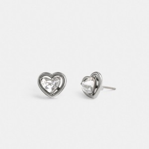 Silver Coach Halo Heart Stud Women Earrings | SG_CH60656