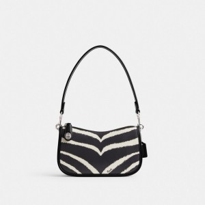 Silver Coach Swinger 20 With Zebra Print Refined Calf Leather Women Shoulder Bags | SG_CH90982