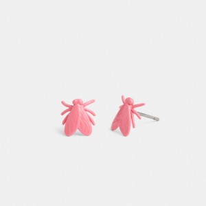 Silver / Pink Coach Fly Stud Women Earrings | SG_CH49256