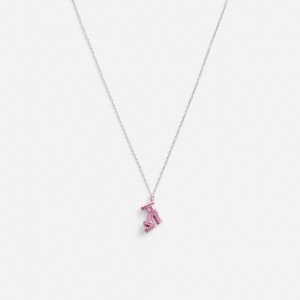 Silver / Pink Coach Stiletto Pendant Women Necklace | SG_CH66886