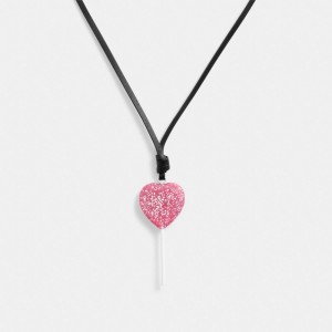 Silver / Pink Coach The Lil Nas X Drop Heart Lollipop Women Necklace | SG_CH62636