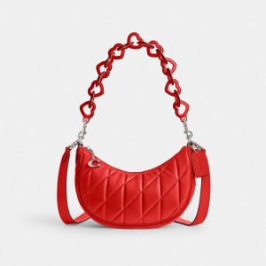 Silver / Red Coach Mira With Pillow Quilting And Heart Strap Nappa Leather Women Shoulder Bags | SG_CH23949