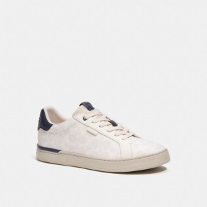 White Coach Lowline Low Top In Signature Canvas Chalk Cobalt Men Sneakers | SG_CH65699