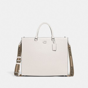 White Coach Tote 40 With Signature Canvas Chalk Women Tote Bag | SG_CH58582