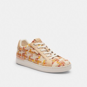 White / Pink Coach Lowline Low Top Neutral Women Sneakers | SG_CH46446