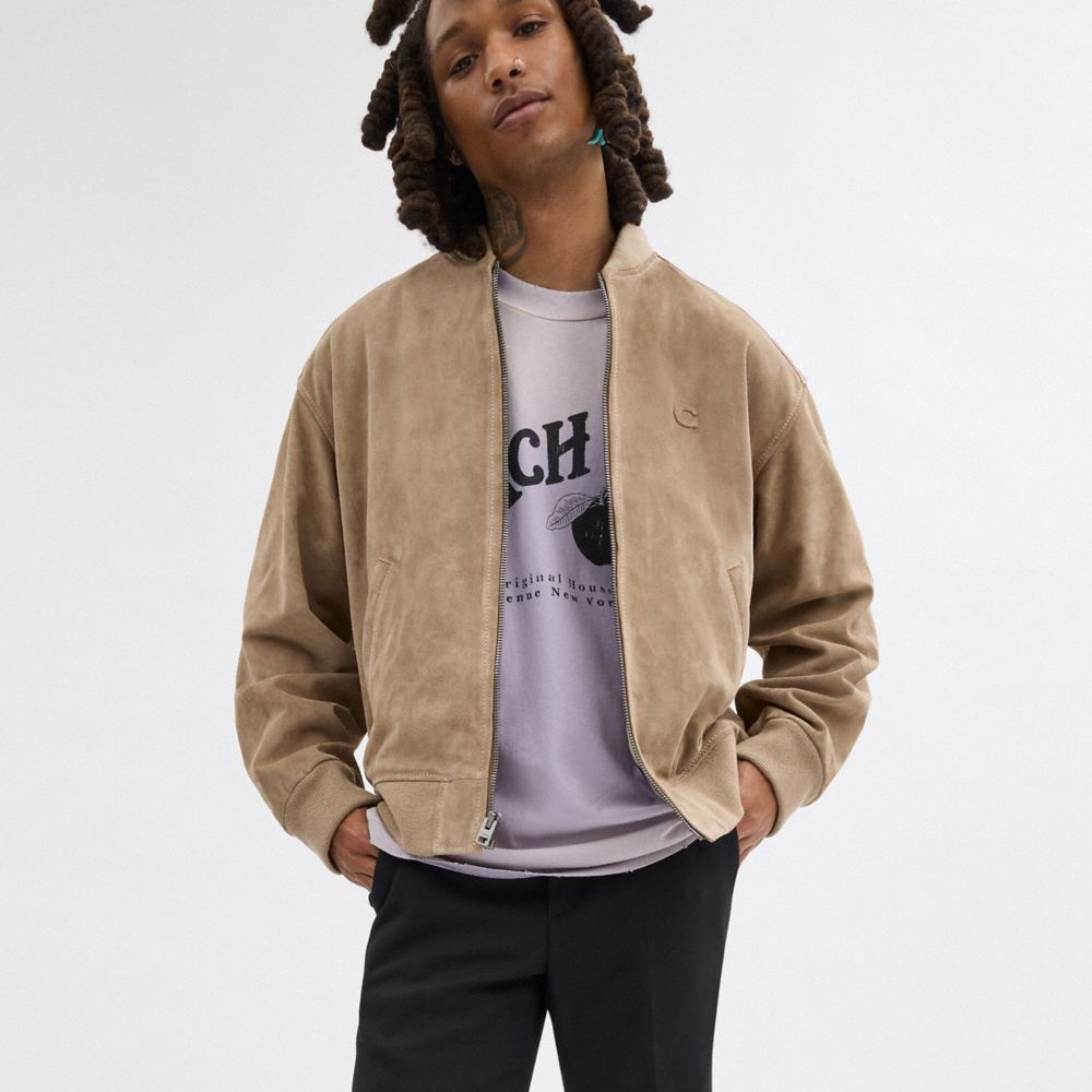 Beige Coach Lightweight Suede Men Jackets | SG_CH36236