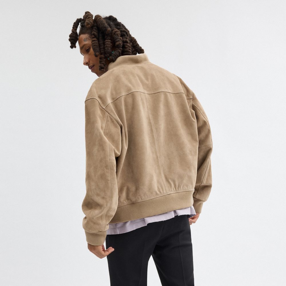 Beige Coach Lightweight Suede Men Jackets | SG_CH36236