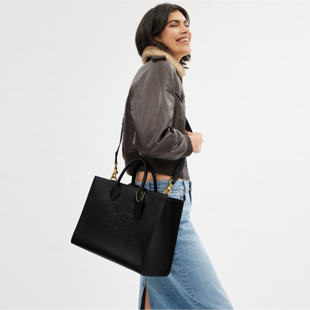 Black Coach Ace 35 Brass Women Tote Bag | SG_CH73957