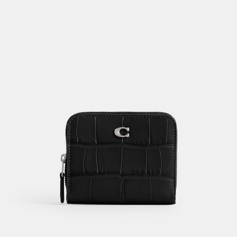 Black Coach Billfold Croc Embossed Leather Women Small Wallets | SG_CH74659