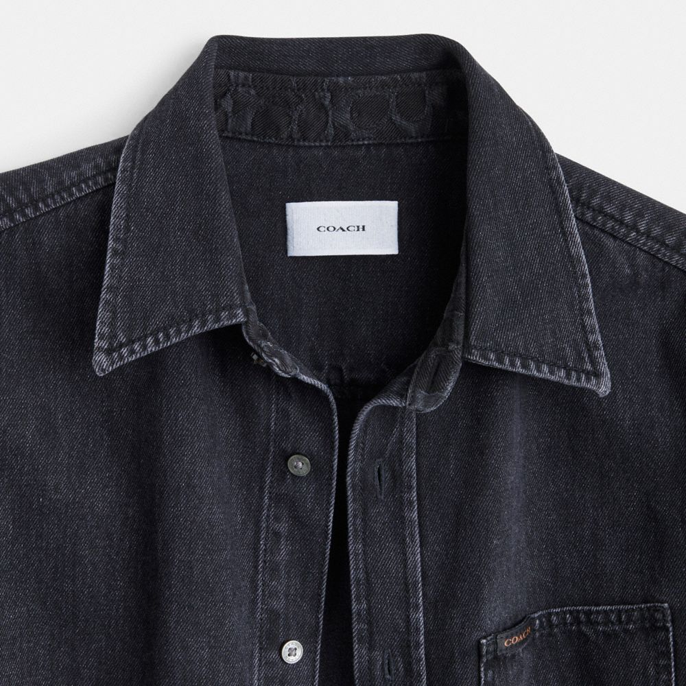 Black Coach Black Denim Shirt In Organic Cotton Men T Shirts | SG_CH91789