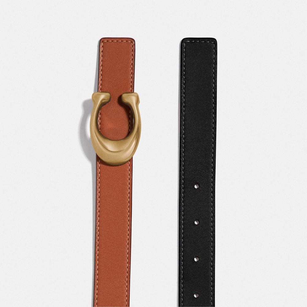 Black Coach C Hardware Reversible Belt 25 Mm Brass Women Belts | SG_CH42129