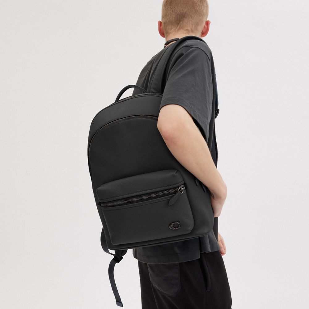 Black Coach Charter Polished Pebble Leather Men Backpacks | SG_CH45244