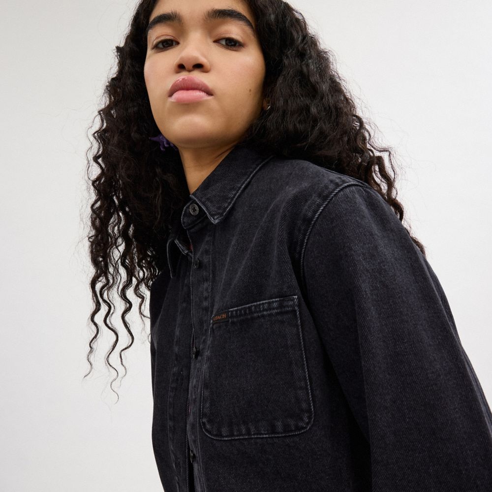 Black Coach Cropped Denim Button Down In Organic Cotton Women Tops | SG_CH80299