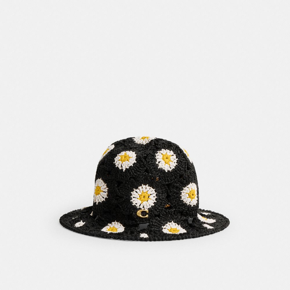 Black Coach Daisy Crochet Bucket Women Hats | SG_CH72694