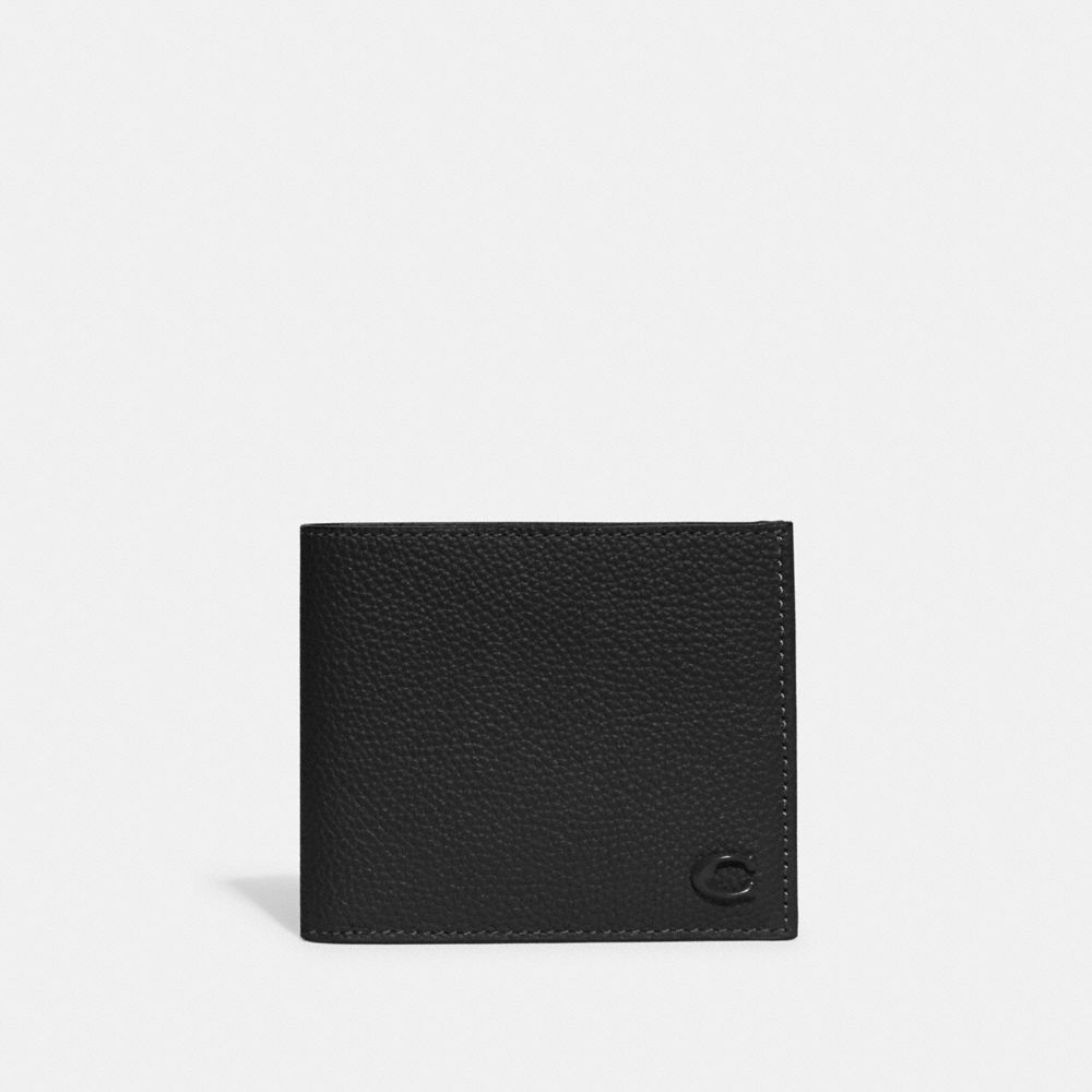 Black Coach Double Billfold Wallet Polished Pebble Leather Men Billfolds | SG_CH52116