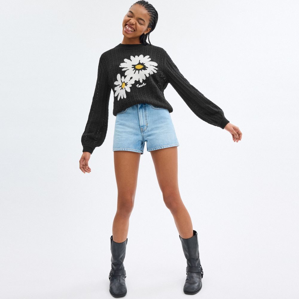 Black Coach Floral Crewneck Women Sweaters | SG_CH61269